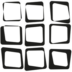 Distorted square icons. Abstract geometric set. Black shape collection. Vector illustration.