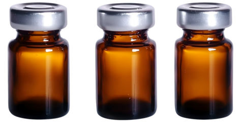 Isolated Transparent Background Three Brown Glass Medical Vial Bottles