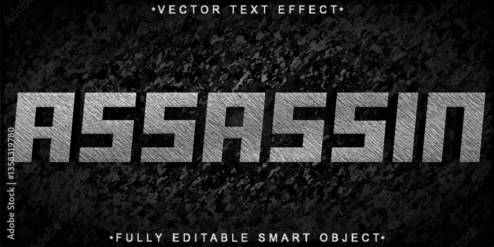 Poster worn assassin vector fully editable smart object text effect