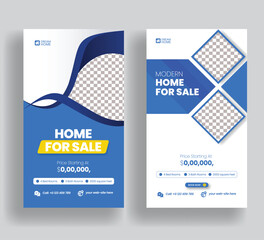 Real estate editable social media stories set, vertical post banneror web banner advertising template, Real estate roll up banner or signage banner template bundle