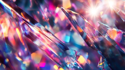 Vibrant Prismatic Crystals with Glowing Light