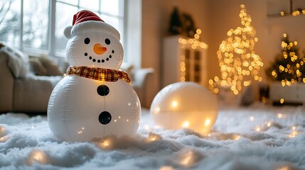 Obraz premium Decorated living room scene with a festive illuminated snowman