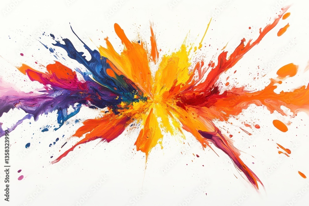Leinwandbilder Vibrant explosion of colors on white canvas created through abstract splatter art showcasing dynamic movement and energy