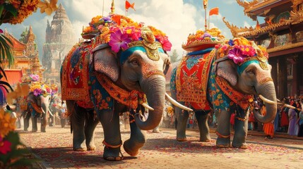 Fototapeta premium Generic Thai Elephant Moment Festival Vibrant Photorealistic
