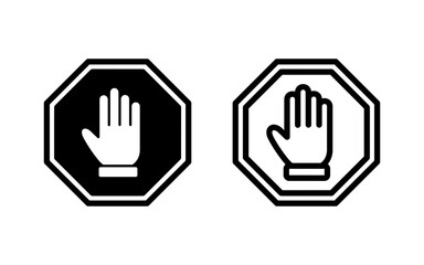 Stop icon vector illustration. stop road sign. hand stop sign and symbol. Do not enter stop red sign with hand