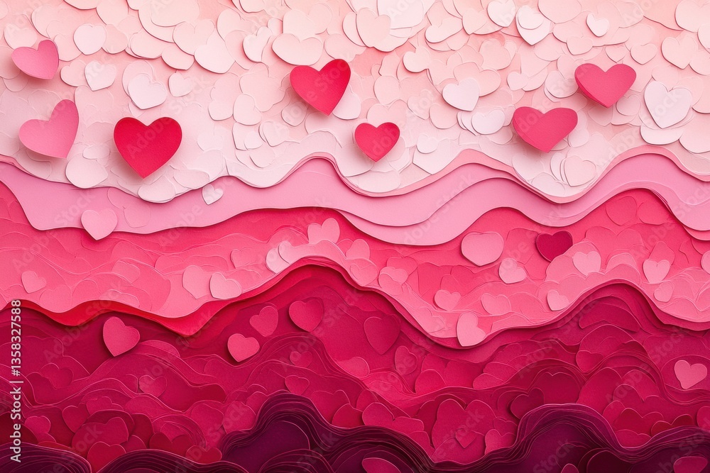 Leinwandbilder romantic layered paper cut background with soft gradients and floating hearts for love themed events
