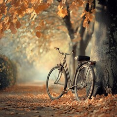 Fototapeta premium Vintage Vintage Bicycle Scene Against Leaning Autumn