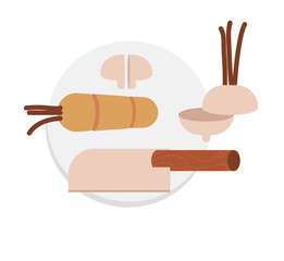 Wooden toys. Assorted vegetables. Montessori education. Vector flat illustration isolated on white background.