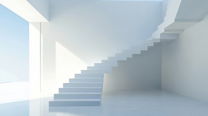 Obraz premium Modern White Staircase in Minimalist Interior