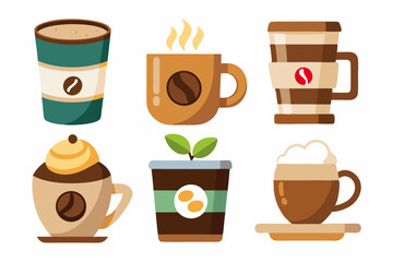Flat Design Coffee Cups with Unique Patterns and Details