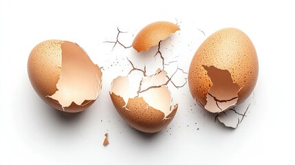 Cracked eggshells on white background
