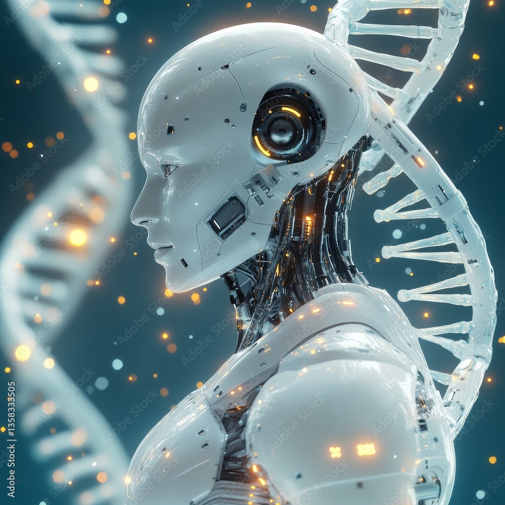 Poster robotic future: a cyborg's gaze across synthetic dna - exploring the intersection of technology and 