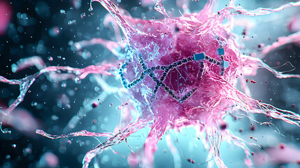 An artistic rendering of a biological structure possibly a cell or virus. Visualizes complex internal structures and potentially suggests scientific applications in medical or biological fields.
