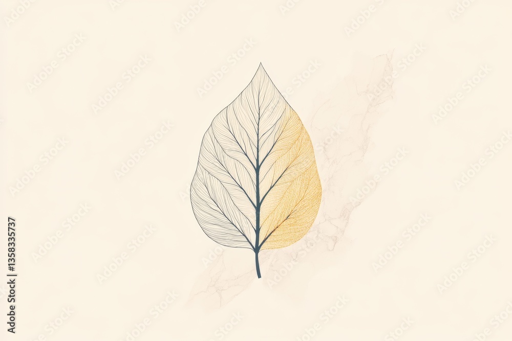 Poster minimalist illustration of a plant leaf on a soft background emphasizing nature and simplicity in de