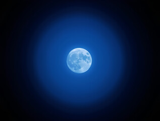 lune, surface, bleu, Blue super moon glowing with blue halo isolated on black background 
