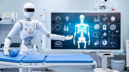 A healthcare robot presents anatomical data to an operating room