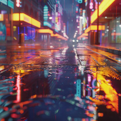 Ultradetailed RainSoaked Pavement Reflecting Neon City Lights Blending Natural Urban Aesthetics Ar 169