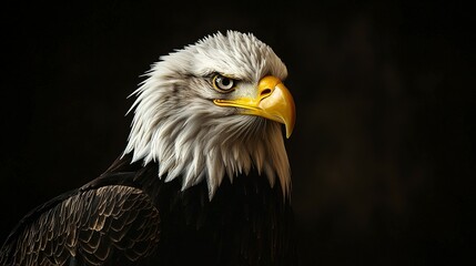 Obraz premium A detailed portrait depicts a majestic bald eagle against a dark backdrop