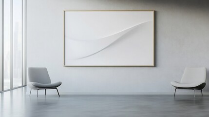 Clean and empty office wall with a single framed image showing a modern concept design
