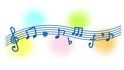 カラフル五線譜のかわいい音符のイラスト