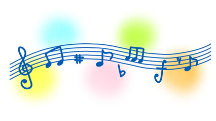カラフル五線譜のかわいい音符のイラスト