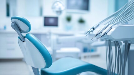 Clean bright clinic room with a professional consultation in progress dental chair in focus white background
