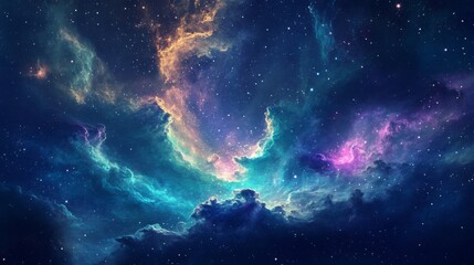 Cosmic Nebula with Vibrant Colors and Starry Sky