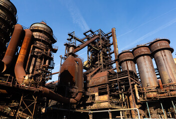 View of abandoned steel mill in Ostrava, Moravian-Silesian Region, Czech Republic..