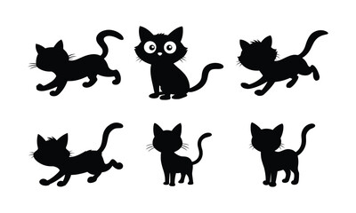vector isolated silhouette cat set, Collection of cat silhouettes in various poses isolated on background