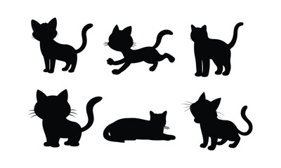 vector isolated silhouette cat set, Collection of cat silhouettes in various poses isolated on background