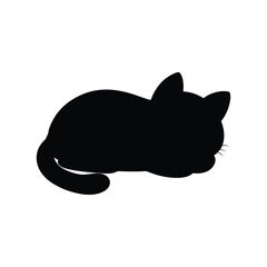 black and white cat silhouette, A black and white vector silhouette illustration of a cat