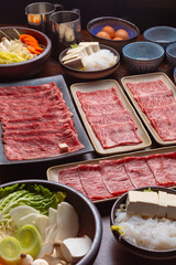 table setting at a japanese hotpot restaurant 