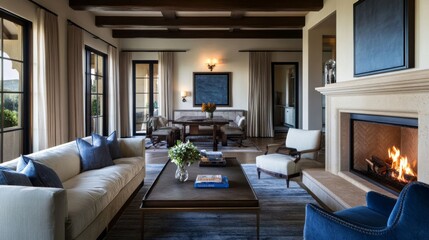 Fototapeta premium Elegant Living Room Interior with Fireplace