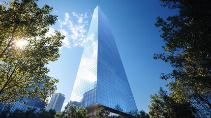 Modern Steel Skyscraper Captured in Wide Angle from Below