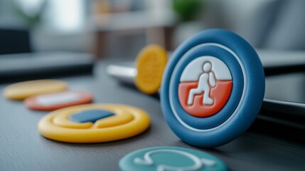 Colorful Fitness Tokens Displayed on a Table for Healthy Lifestyle