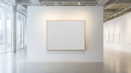 Clean white wall with a blank canvas framed perfect for business marketing or interior decoration