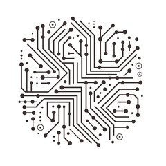 Vector illustration of a round electronic circuit pattern. Isolated stock image perfect for technology, digital systems, and modern tech-themed designs with a minimal and futuristic aesthetic.