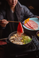 woman in a japanese hotpot restaurant