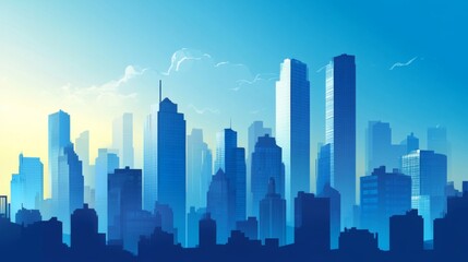 Blue City Skyline at Sunrise