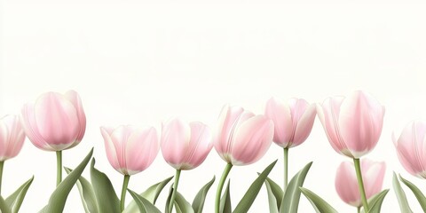 Fototapeta premium A stunning field of white and pink tulips against a clean white backdrop.