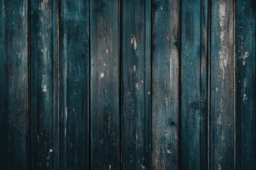 Naklejka premium Aged wooden planks, dark teal hue. Vertical weathered wood paneling