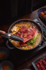 woman in a japanese hotpot restaurant