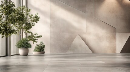 Modern Geometric Office Space with Natural Greenery and Light