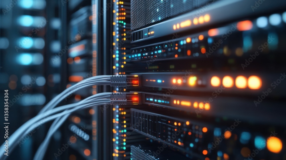 Aufkleber Bright Blinking Lights on Server Rack in Data Center