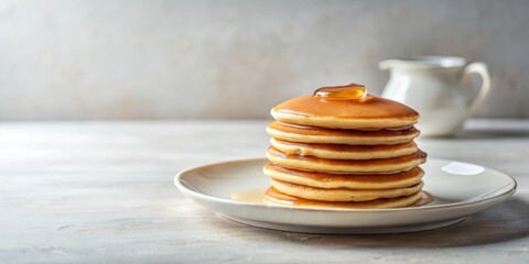 A Delicious Stack of Golden Brown Pancakes Drizzled with Sweet Syrup on a Plate