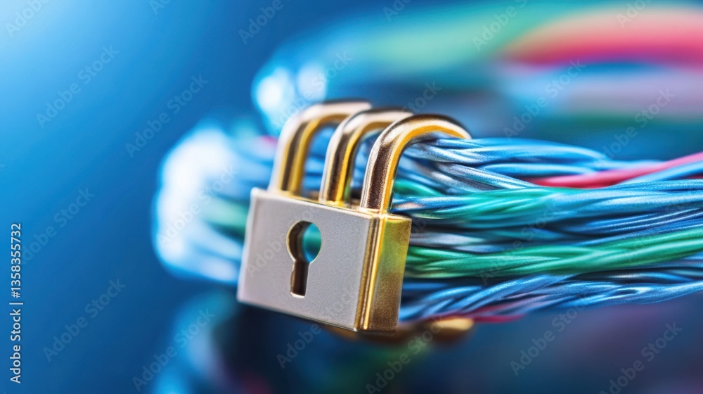 Poster secure vpn tunnel concept with colorful cables and lock