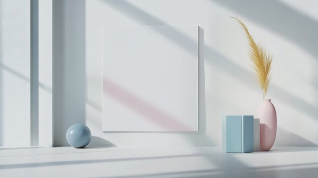 Creative display concept on a white canvas with a blank wall background for personalized content