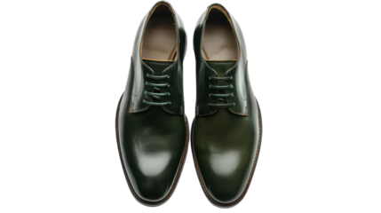 Pair of stylish green leather men's dress shoes isolated on transparent background