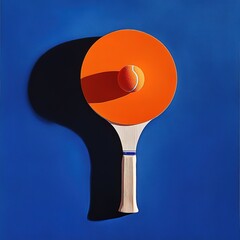 A bright orange table tennis paddle holds a small yellow ball