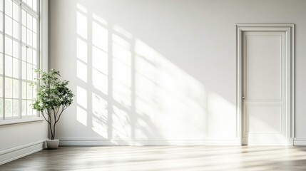 Fototapeta premium Bright White Room with Sunlight and Minimalist Design